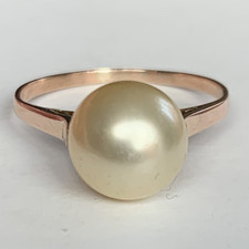 9ct Gold Pearl Ring Vintage Antique Solitaire Size M 8 mm 9K 375 2.07g