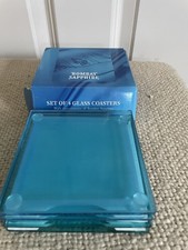 Vintage Bombay Sapphire Glass Coaster Set X4 Pieces Boxed 