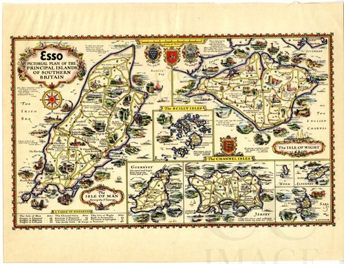 1930s map pictorial plan isle - map,