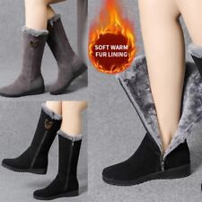 Womens Mid Calf Boots Ladies Winter Zip Shoes Lined Warm Fleece Comfy Shoes Size