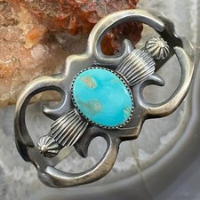 Native American Sterling Silver Turquoise Sand Cast Bracelet For Women