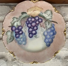Haviland & Co France Limoges Plate Hand Painted, Gold Trim, Grapes On The Vine!