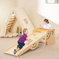 Wooden Climber Set Indoor Kids Climbing Toys w/ Reversible Ramp