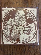 Antique Minton Ceramic Tile Aesops Fable Lion