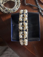 Faux pearl and faux sapphire Bangle From Museum Selection new in box 