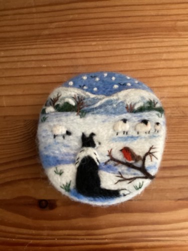 Needle felt brooch collie - needle,