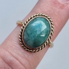 Hallmarked 9ct Yellow Gold Bezel Set Jade Cabochon Ring Size N 4g Vintage