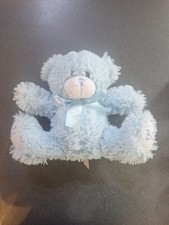 Soft Blue Fluffy Plush Teddy Bear With Bow Tie Boy On Foot