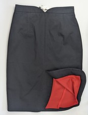 BNWT LULU GUINNESS Black Sage 1950s Pencil Skirt Red Lining Lips UK 10 EU 38