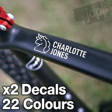 x2 PERSONALISED UNICORN GIRLS BIKE FRAME NAME STICKERS VINYL DECAL CYCLE HELMET