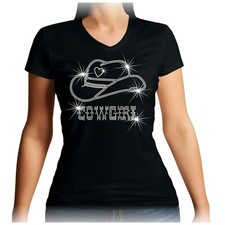 V neck Cowgirl Rhinestone t shirt - Line Dancing - Ladies Sizes Listed 8-24