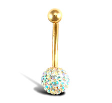 9ct Yellow Gold Crystal Belly Bar 10 Colours 1g *FREE DELIVERY* *Belly Button*