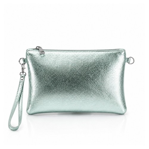 Ladies metallic leather clutch - leather,