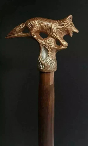 Vintage wooden cane with fox - wooden,