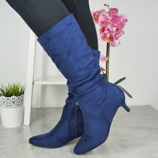 Ladies Mid Calf Boots Womens Heel Zip Rouched Slouched Fashion Winter Shoes Size