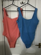 2 X Swim Costume Ladies XL Peach And Blue Tried On, Labels Removed
