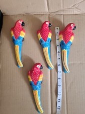 Four  Macaw Parrots Wall Hanging Ceramic Plaques By Homewares 7" In Length 