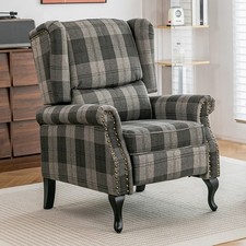 Recliner Armchair Linen Tartan