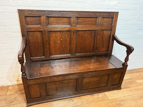 Antique oak hall bench 19th - antique,
