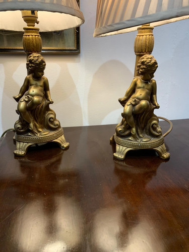 Pair cherub lamps - cherub,