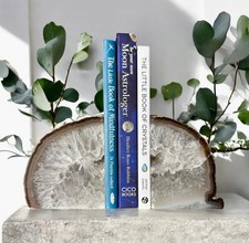 Purple Agate & Quartz Geode Bookends: Natural Crystal Book Ends