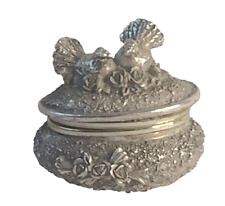 Art and Craft Pigeon On Lid Trinket Box Jewellery Box White Metal 8.5cm Vintage