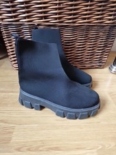 Womens Black Chunky Platform Sock Boots UK 6 EU 39 not worn