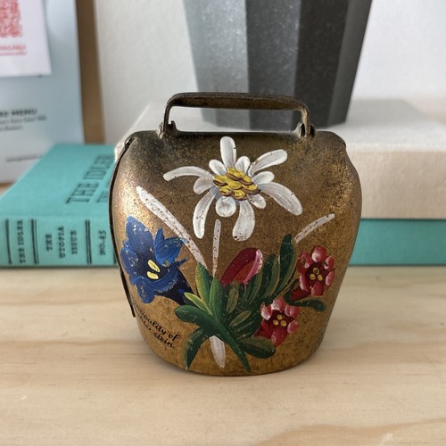 Vintage hand painted brass cow - vintage,