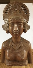 Vintage Bali Head Bust Carved Carving Hard Wood Balinese Wooden Woman Klungkung