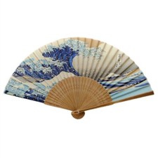 SILK HAND FAN Japanese Wave 8"