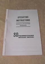 Deckel Model SO Tool & Cutter Grinder Manual (Worldwide PDF download Link)