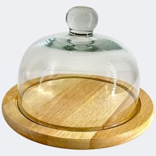 T&G Cheese Board With Glass Dome Wooden Serving Platter Covered