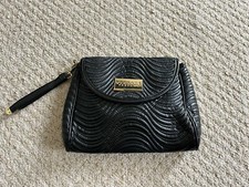 Versace Parfums Faux Leather Gold Tone Black Strap Wristlet Clutch Purse Texture