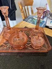Pink Glass Art Deco Dressing Table Set From Around The 1930,s In Good Condition