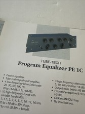 TUBE TECH Program Equalizer PE 1c Dealer Spec Sheet LYDKRAFT APS DENMARK