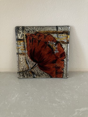 Glass red poppy coaster - glass, coaster/tile