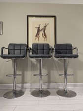 3 Grey faux leather Bar Stools