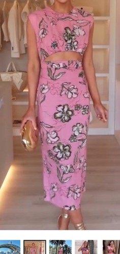 Zara linen floral pink midi - linen,
