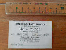 1940s South Africa Durban Hutchins Taxi Service Business Card
