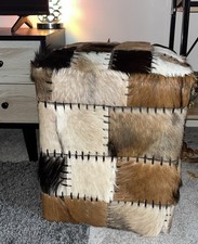 Hawthorn 36cm Wide Genuine Leather Square Patchwork Cube Ottoman