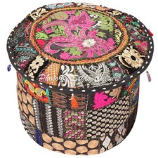 Embroidered Vintage Patchwork Ottoman Pouf Comfortable Cotton Footstool Decor