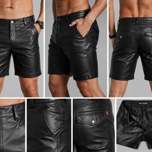 Men genuine black leather - black,