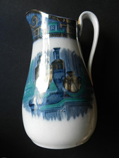 ANTIQUE C.1875 HANCOCK WHITTINGHAM 'ETRUSCAN' JUG/PITCHER TIN GLAZE DECOR - 24CM
