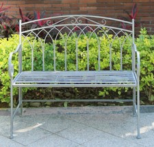 Vintage 2 Seat Garden Bench - Grey Antique Finish, Wrought Iron, Easy Assembly
