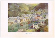 Polperro Harbour Cornwall Vintage Picture Print 1950s OBHC#48