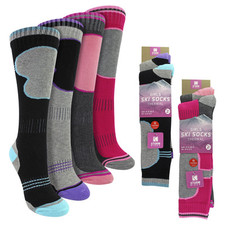 4 Pack Girls Ski Socks | Thermal Winter Cushioned Socks for Kids