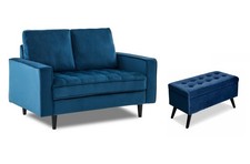 CLEARANCE SALE OFFER - Blue Velvet 2 Seater + Matching Footstool FREE DELIVERY