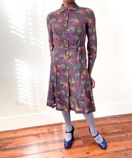 Vintage 1970s Shirtwaister Dress - Blue / Purple Floral - - Fit M / UK 12