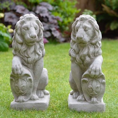 Garden lion ornaments pair - garden,