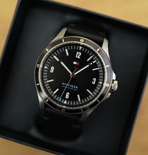 Tommy Hilfiger Black Stainless Steel With Black Leather Strap Mens Watch 1791904